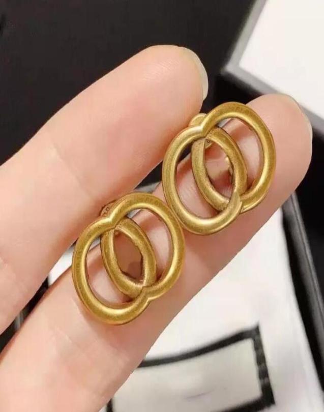 

Designer Classic Style Double Letter Stud earrings aretes Ladies Fashion Simple Jewelry Retro Ear studs High Quality8247859