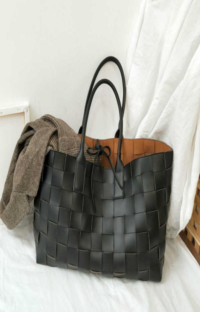 

New Designer Handmade Woven Handbags Women Large Capacity Tote Shopping Bags Faux Leather Shoulder Bag Luxury Brand Big Purses1144873, Pink