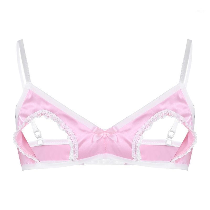 

Bras Sets Men Soft Satin Crossdressing Sissy Lingerie Bra Adjustable Straps Nipples Hollow Sexy Male Porno Tops Gay Underwear, Black