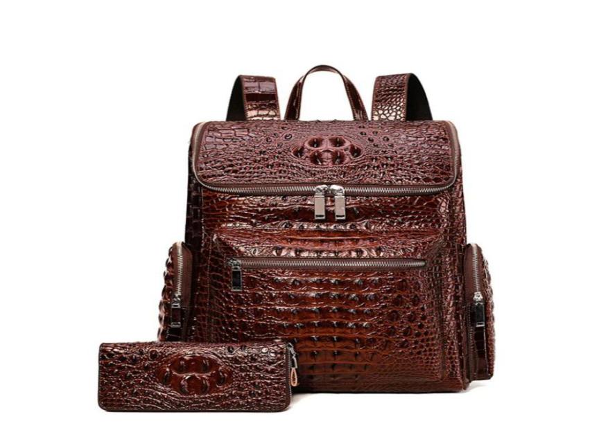 

Backpack 100 Genuine Leather Men Backpacks Alligator Real Natural Student Boy Computer Laptop Bag8048591, Blue