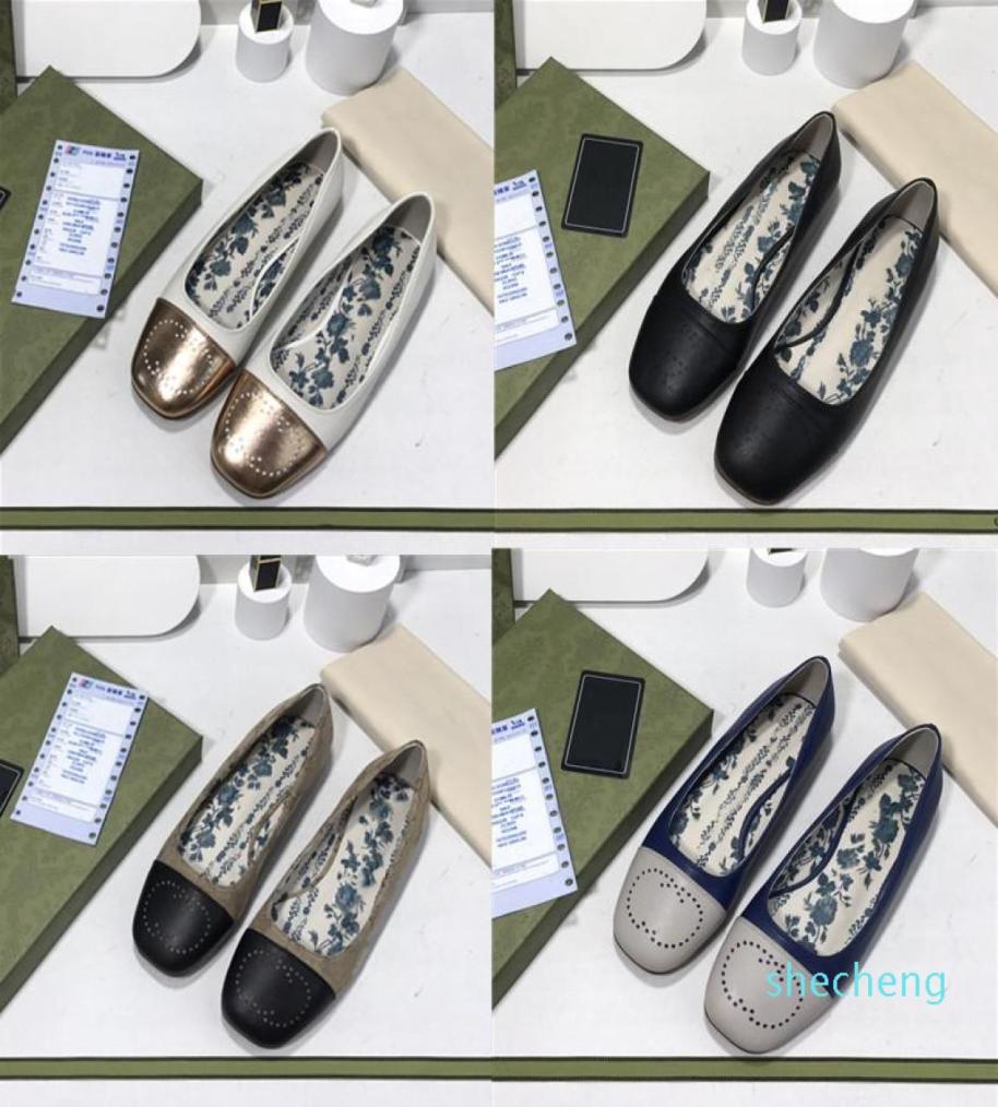 

Designer Luxury Womens Ballet Dance Shoes Fashion Flat Round Toe Printed Leather Sandals High Heels Dress Shoe Wedding Party7286065, White