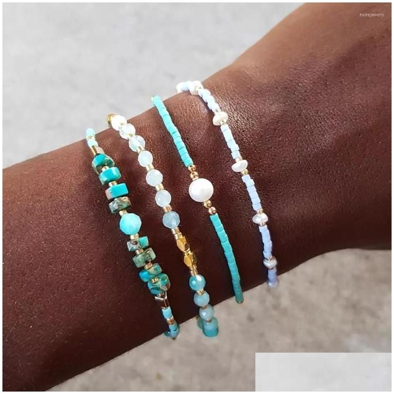 

Beaded Strand Vlen Natural Stone Dainty Bracelets For Women Freshwater Pearl Pseras Simple Miyuki Beads Bracelet Set Stacking Jewelr Dh04A