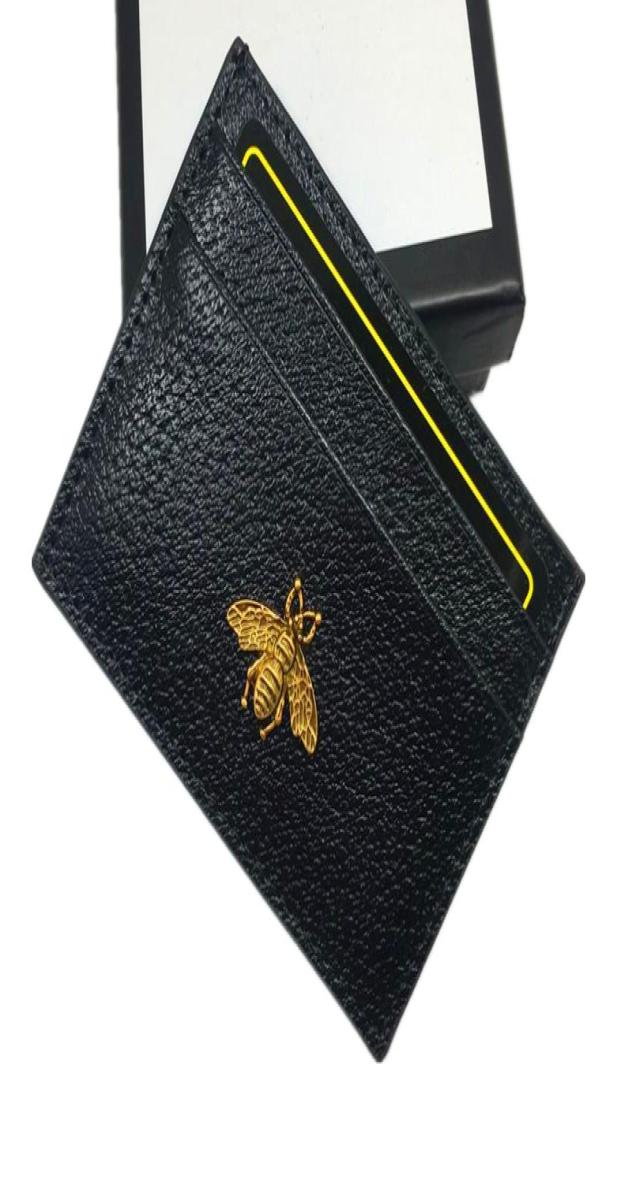

Genuine Leather Small Wallets Holders Women Metal Bee Bank Credit Card Package Coin Bag Card ID Holder purse women Thin Wallet Poc2843097, Black