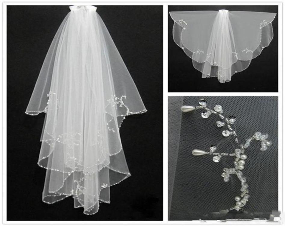 

White Ivory 2018 Short Two Layers With Comb Bridal Veils Wedding Accessories Beaded Edge Crystal Fashion4110985