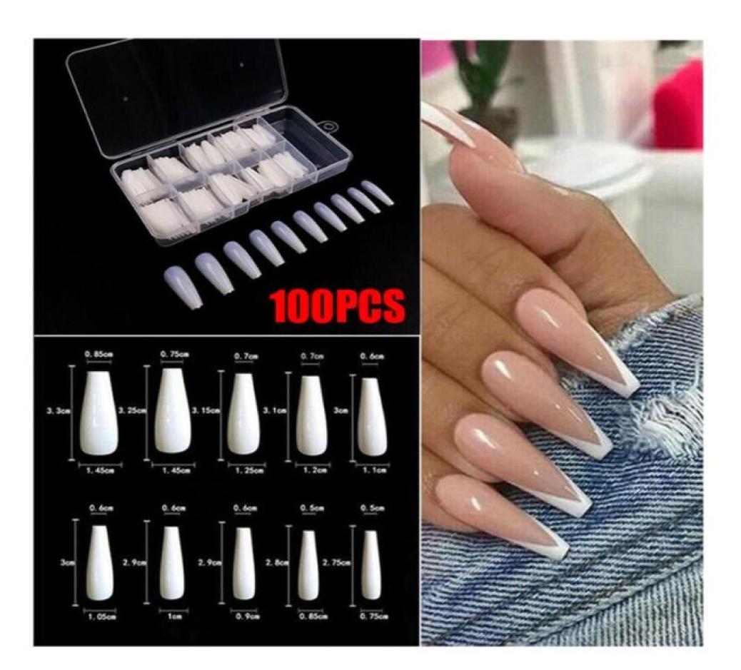 

100pcsset Long Ballerina False Nail Art Tips Acrylic Nails Manicure Supplies MPwell7385890, White
