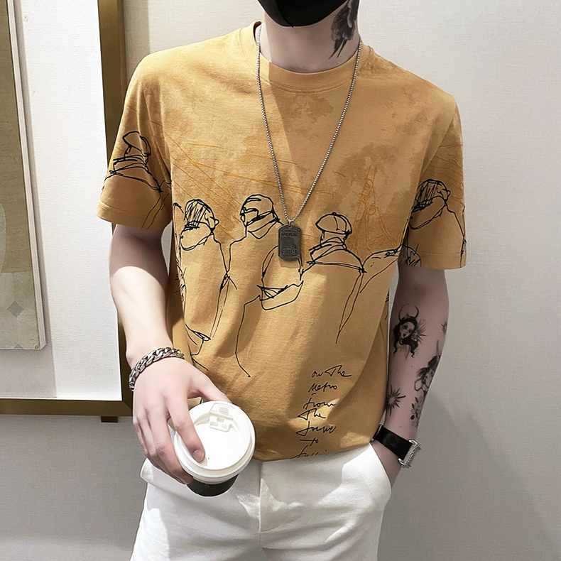 

Men's Short Sleeve T-shirt 2023 New Versatile Trendy T-shirt Men's Summer Ins Fashion Brand Handsome Men's Half Sleeve TopBTO0, Yellow