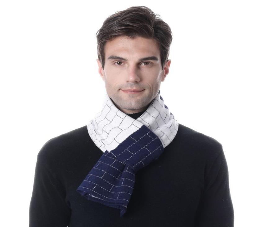 

Scarves Plaid Knitted Men Scarf Cashmere Warm Wool Shawl Long White Dark Blue Black Grey Color Gift3684010