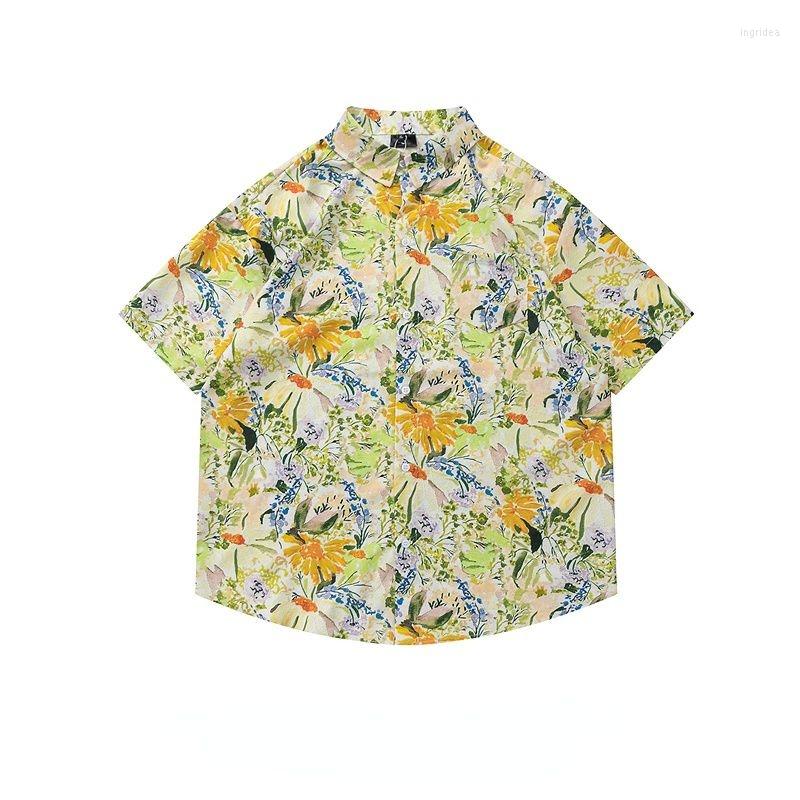 

Men's Casual Shirts Vintage Hawaiian Full Print Short Sleeved Shirt Men Loose Versatile Flower For Summer, Green
