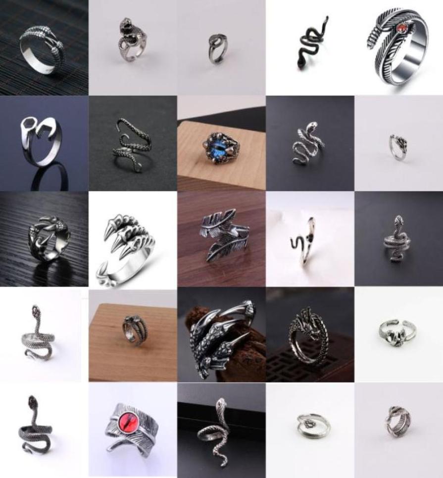 

25pcslot Retro Gothic Snake Band Ring Animal Vintage Styles Men Women Fashion Stainless Steel Punk Open Adjustable Rings Jewelry 79999975