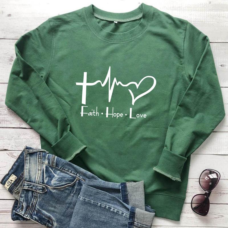 

Women's Hoodies Arrival Faith Hope Love Heartbeat Sweatshirt Funny Christian Graphic Pullovers Women Religious Jesus Sweatshirts, Pink-black text