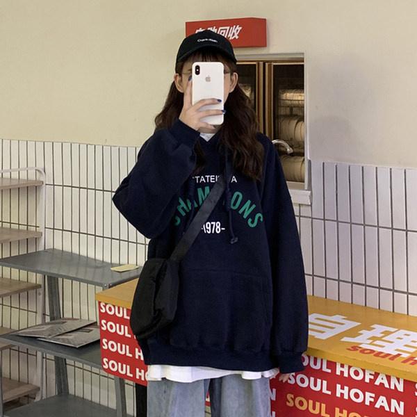 

Women's Hoodies & Sweatshirts Autumn And Winter Korean Style Loose Thickened Velvet Hooded Bathroom, Gray
