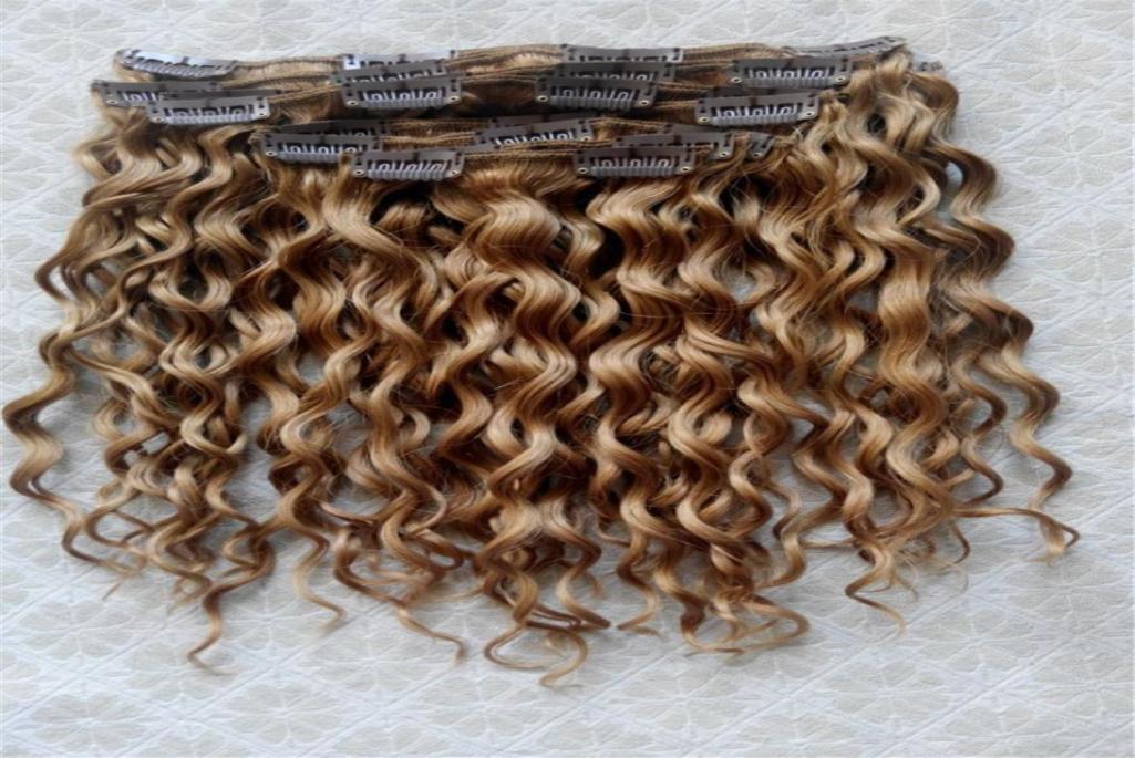 

Brazilian Virgin Remy Curly Hair Weft Clip In Human Extensions Dark blonde 270 Color 9pcsset8027708