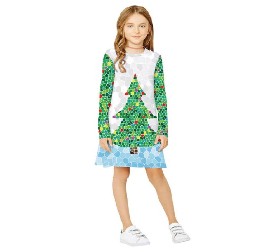 

European And American Fashion New Christmas Clothes Bear Digital Printing Dresses Children039s Long Sleeve Dress Lovely Fashion9843123, Beige