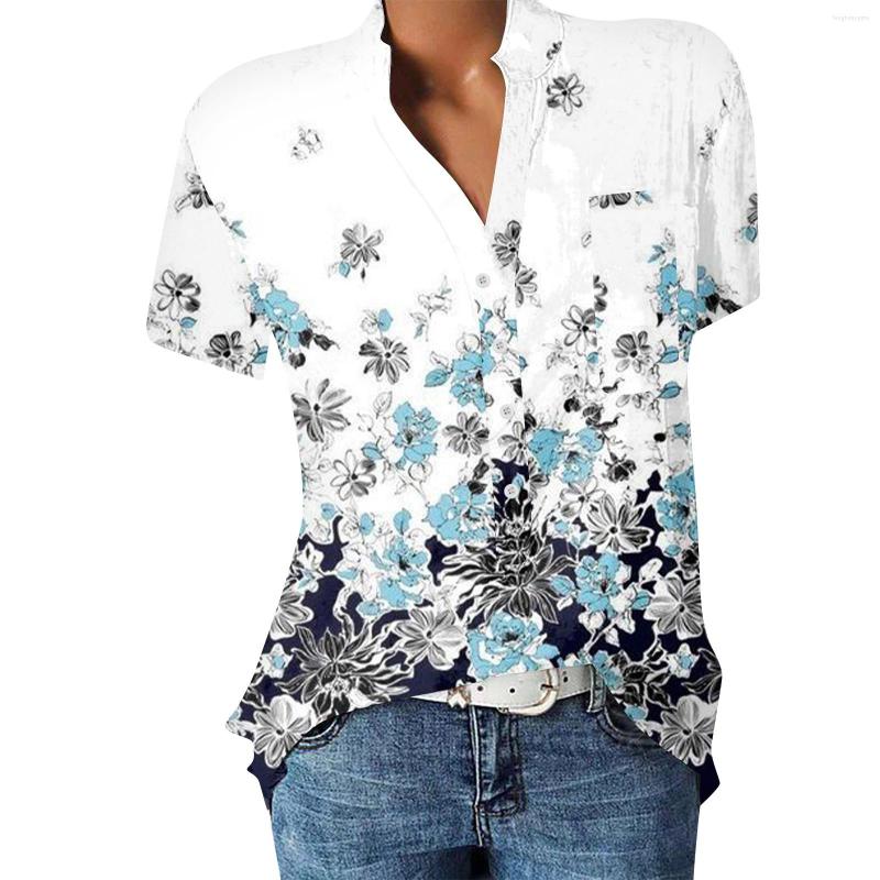 

Women's Blouses Oversize Fashion Lady Tops Woman Floral Shirts Summer Button Irregular Women Shirt Solid Short Sleeve Hawaii Top Blusas, Black