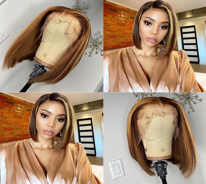 

P427 Highlight Color Short Bob Wigs Straight Human Hair 4x4 5x5 13x4 Lace Wig For Black Women Pre Plucked4955336, Mix color