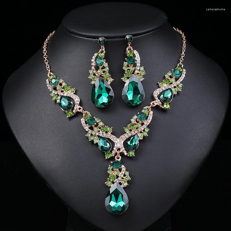 

Chains Fashion Multiple Crystal Prom Wedding Jewelry Sets For Women Accessories Peacock Necklace Earrings Bridal