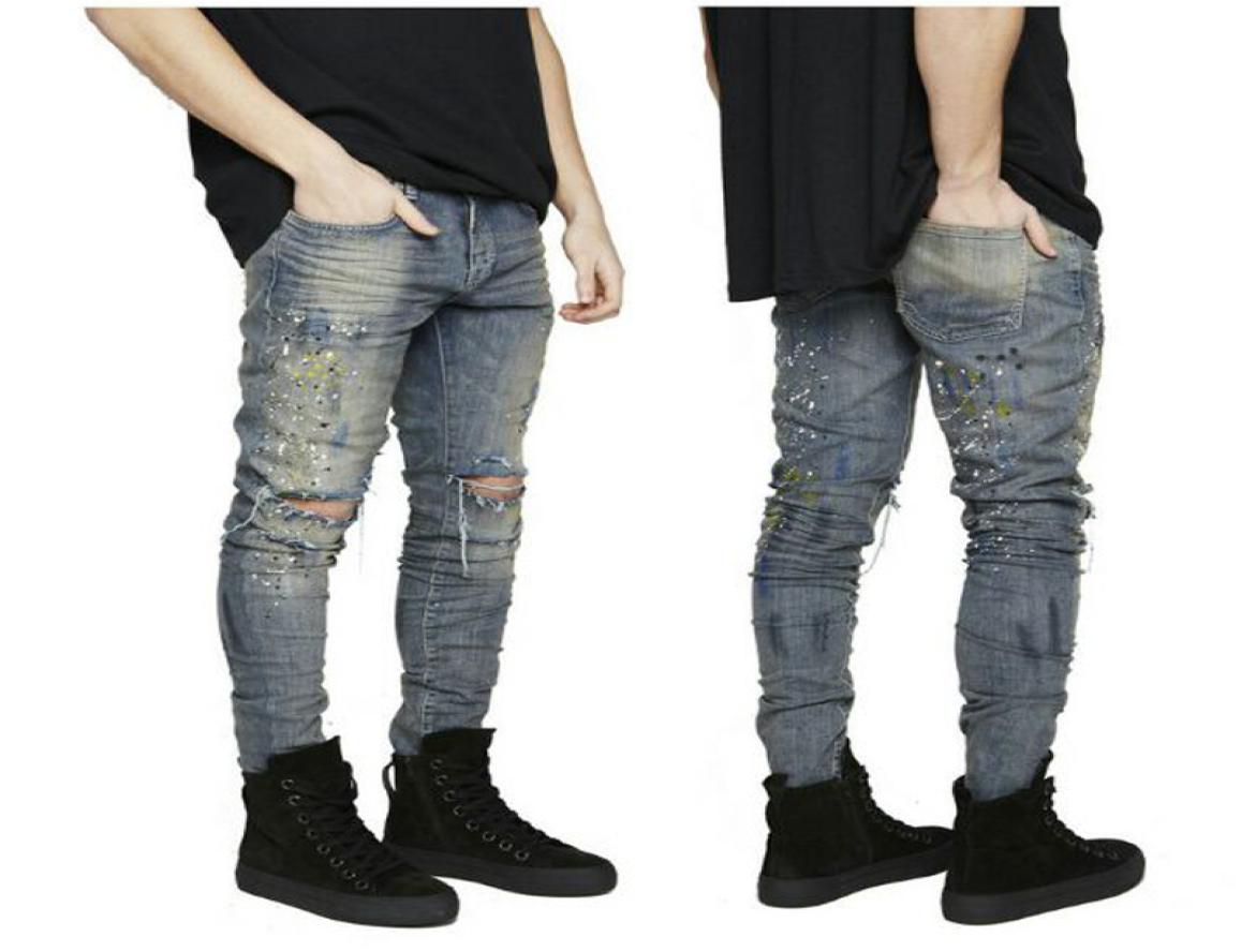 

Mens Fashion Strech Ripped Biker Jeans Skinny Distressed Distrressed Hip Hop Streetwear Blue Pants Jeans 20206886322, Silver