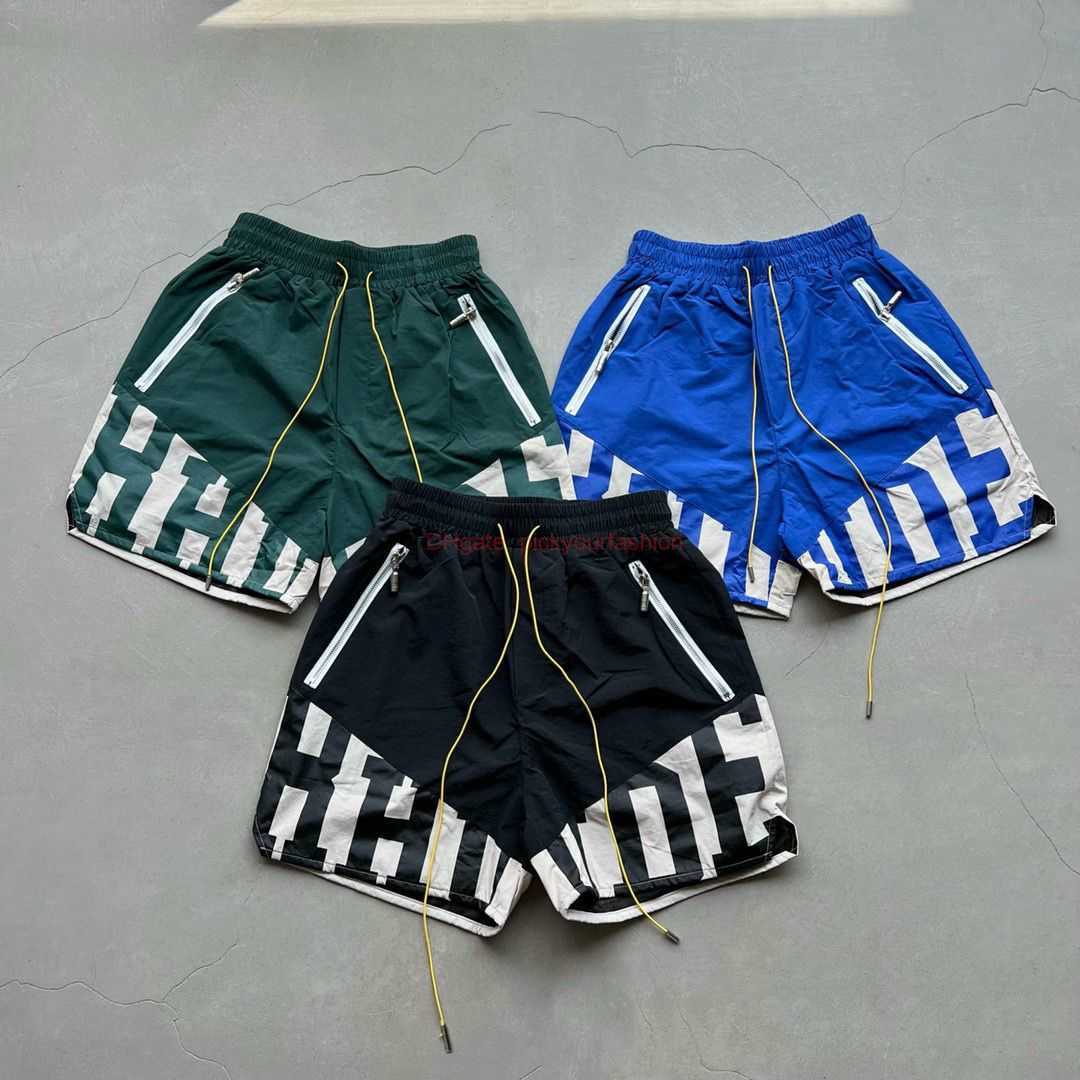 

Designer Short Fashion Casual Clothing Beach shorts Rhude 23fw High Street Heavy Industry Spliced Woven Shorts Couple Loose Capris Joggers Sportswear Outdoor Fitn, Blue