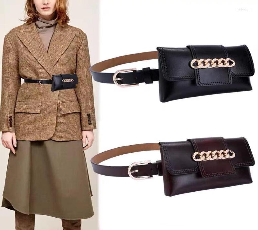 

Belts Fashion Women39s Leather Belt Cowhide Waist Bag Removable Chains Casual Waistband Black Wild Decorative Skirt Windbreaker8075622