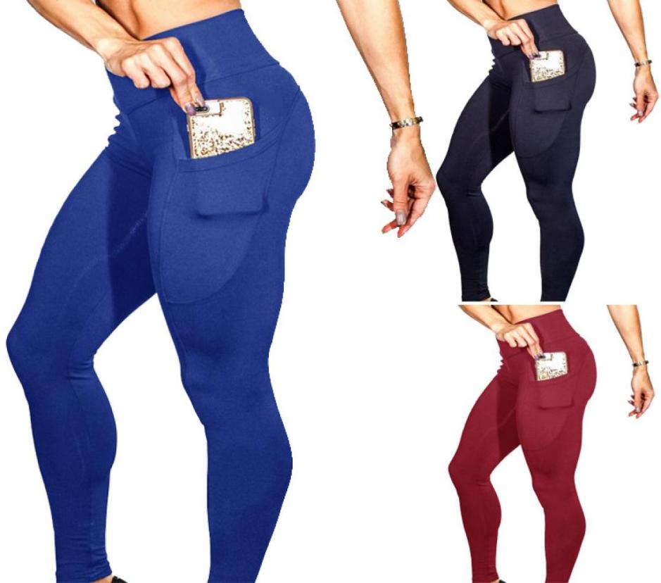 

High Waist Push Up Gym Leggings New Solid Yoga Pants Energy Tights Women Pocket Training Fitness Legging Black Sport Wear2464571, Burgundy