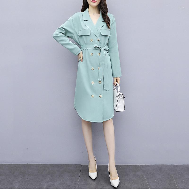 

Women's Trench Coats Coat 2023 Large Size Autumn Korean Fashion Windbreaker Dress Slim Mid-length Temperament Outwear Mujer Q13, Yellow