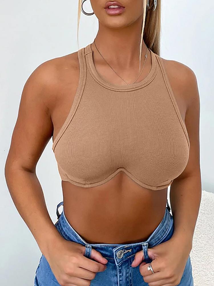 

Women' Tanks & Camis Fashion Sexy Women Crop Top Ladies Chic Chest Wrap Soild Sleeveless Casual Slim Streetwear O Neck Female Sports Vest A, Green