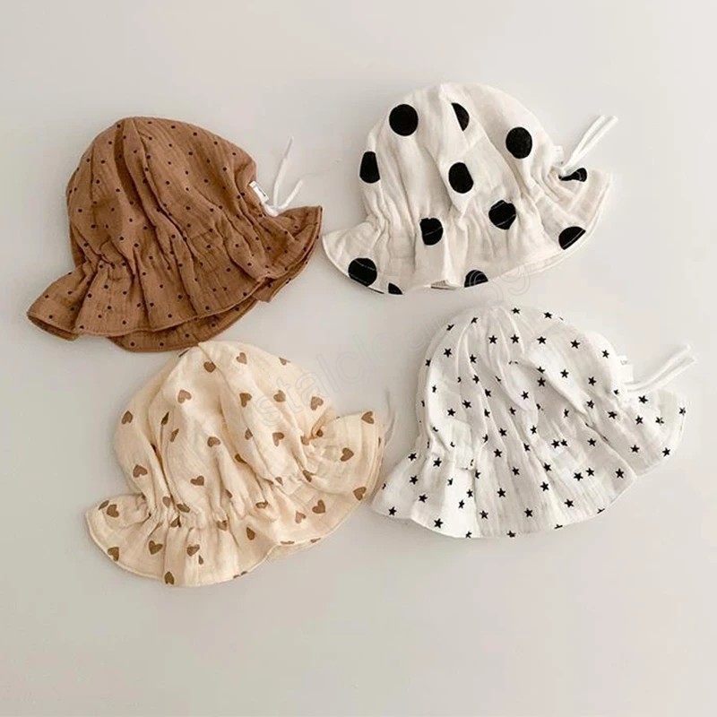 

Korea Style Baby Hat Summer Newborn Infant Bucket Hat Dot Star Print Soft Cotton Baby Girls Cap Outdoor Travel Beach Cap