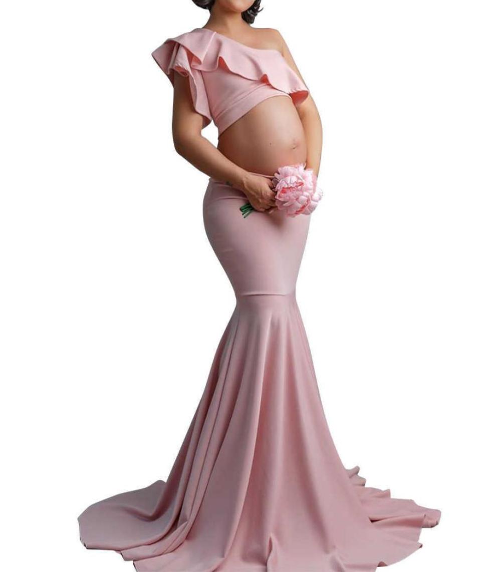 

Sexy One Shoulder Maternity Dress Backless Bodycon Pink Sleeveless Dresses for Women Summer pography Dress for Pregnant D30 X097167141