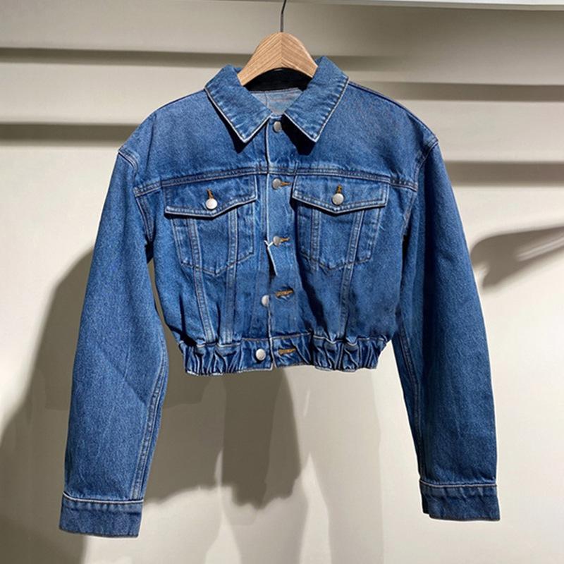 

Women' Jackets Streetwear Denim Coats For Women Classic Button Pocket Lapel Top Quality 3D Cut Slim Short Lady Winter 2023, Blue