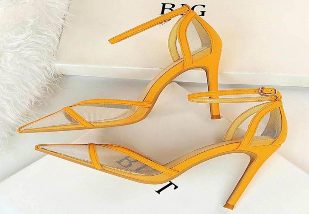 

2021 Women 10cm High Heels Yellow Sandals Lady Stripper Mesh Nude Strap Sandles Wedding Bridal Luxury Prom Sexy Pleaser Shoes4648054, Black