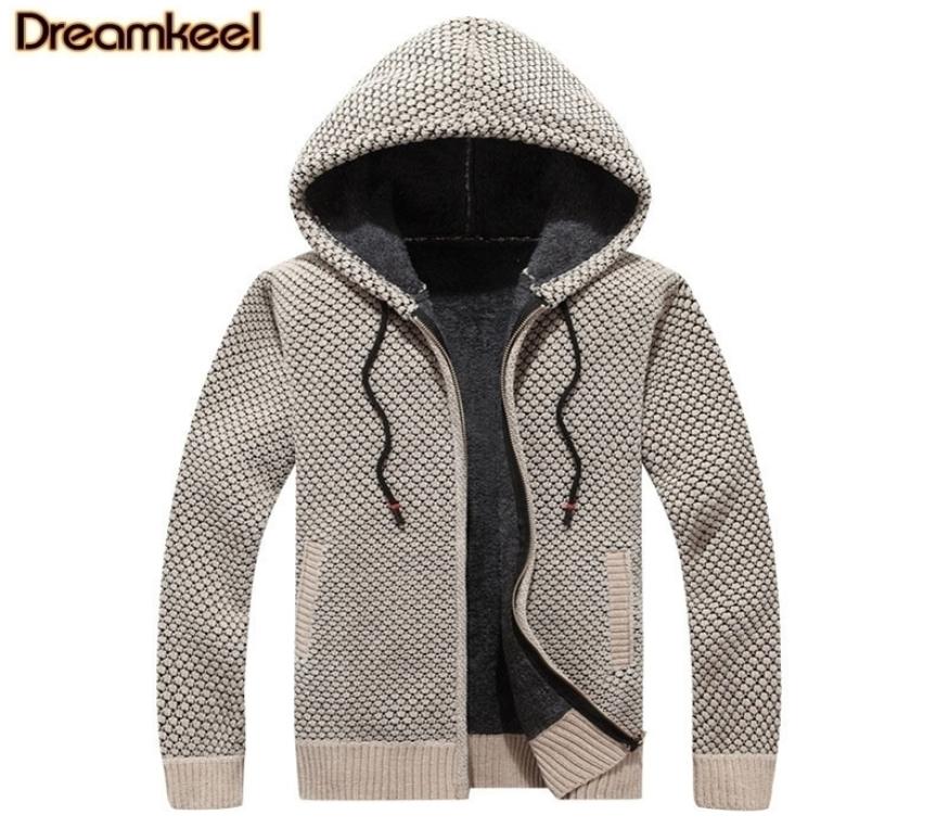 

Winter Padded Knitted Sweater Men Cotton Hooded Men039s Jacket Thick Velvet Fur Jacket Cardigan Spring Outdoors Mens Sweaters R5093304, Brown
