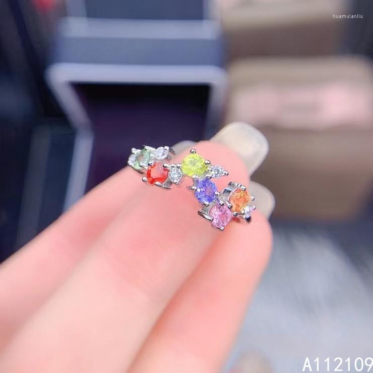 

Cluster Rings Fine Jewelry 925 Sterling Silver Inset With Natural Gem Women's Luxury Vintage Round Color Sapphire Adjustable Row Ring