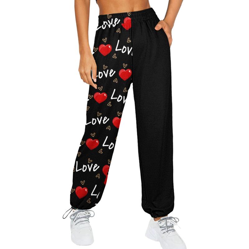 

Women' Pants & Capris Valentine' Day Love Print Bottom Sweatpants Pockets High Waist Sporty Gym Athletic Fit Jogger Lounge Trousers, Blue