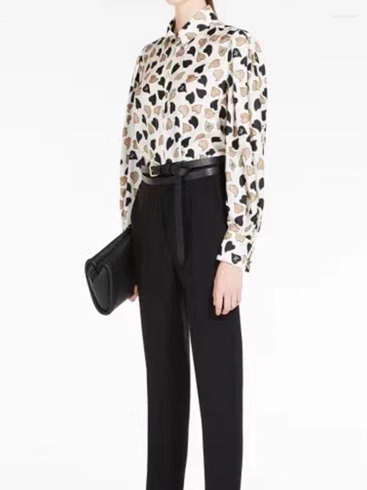 

Women's Blouses 2023 Spring Women Shirt Twill Silk Love Printed Top, Mixed