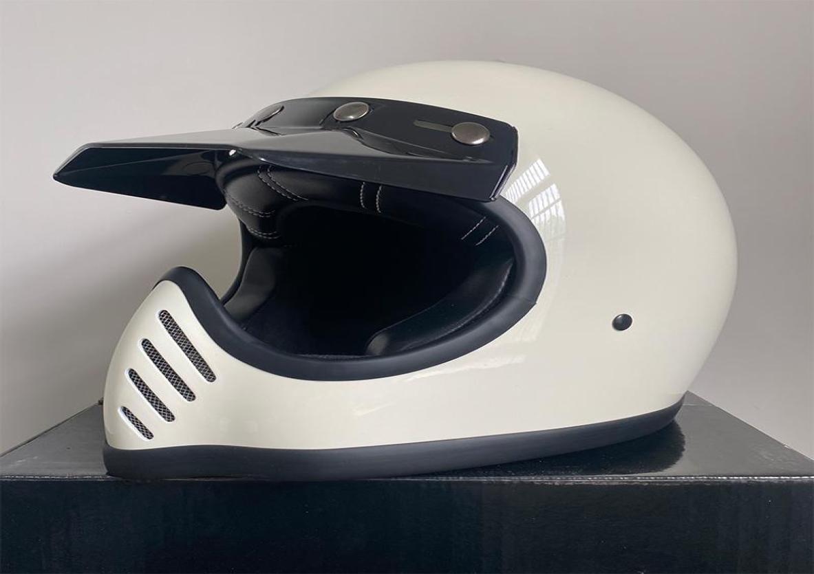 

Motorcycle Helmets DOT ECE Approved Professional Vintage Moto3 Handmade Helmet Full Face Light Weight Fiberglass Shell Cascos3732392, Whites