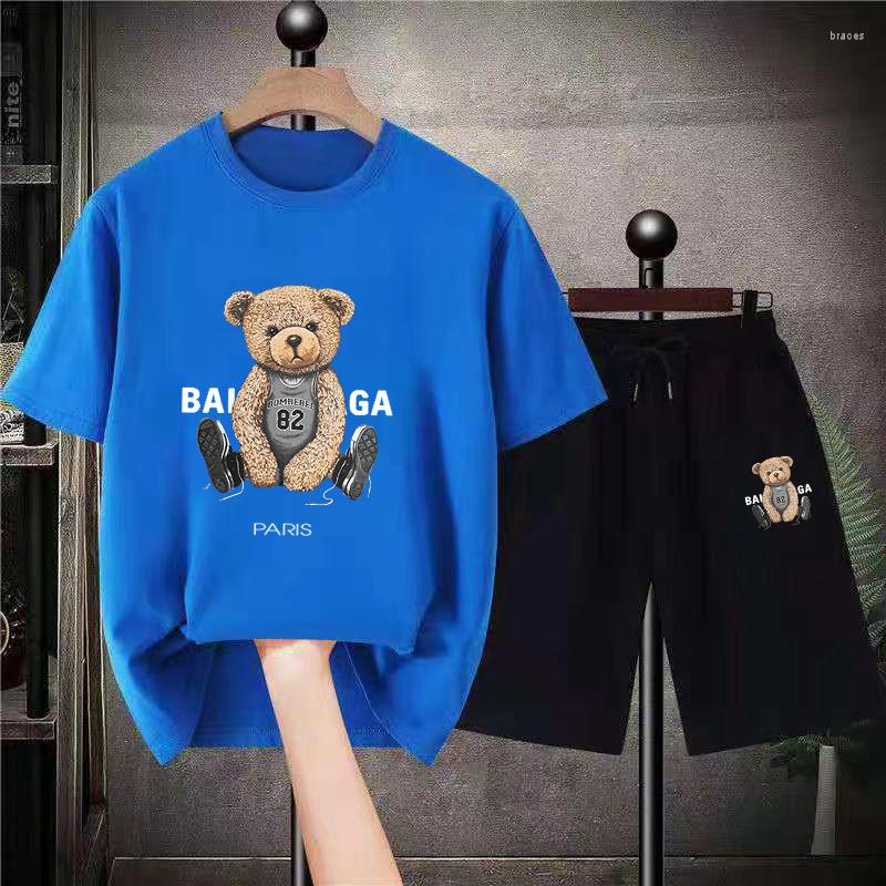 

Men's Tracksuits 2023Luxury Cotton Womens Summer Sets Bear Fashion Graphic Short Sleeved Tees Suits Oversized Mens T-shirt Shorts 2 Piece