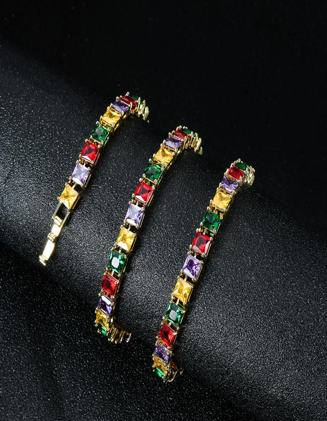 

New Fashion Charm Colorful Hip Hop Personality Color AAA Zircon Necklace with Fourcolor Square Zircon Necklace Trendy Hiphop Acc3355061
