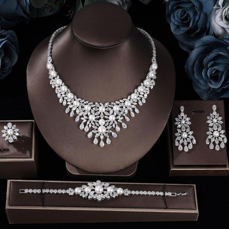 

Necklace Earrings Set 4pcs Bridal Zirconia Full For Women Party Luxury Dubai Nigeria CZ Crystal Wedding Sets, Picture shown