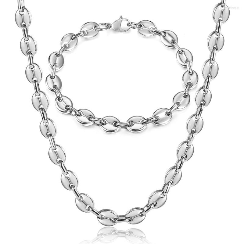 

Necklace Earrings Set 7/9/11mm Stainless Steel Coffee Beans Marina Link Chain Bracelet For Men Women Fashion Jewelry Gift KSM05, Picture shown