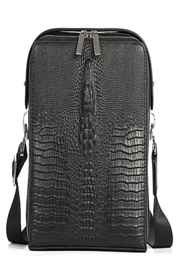 

KUNDUI Man Vertical Genuine Leather Crocodile bag Men Messenger briefcase Business Designer Shoulder Bags High Quality Leisure Han2638189, Black