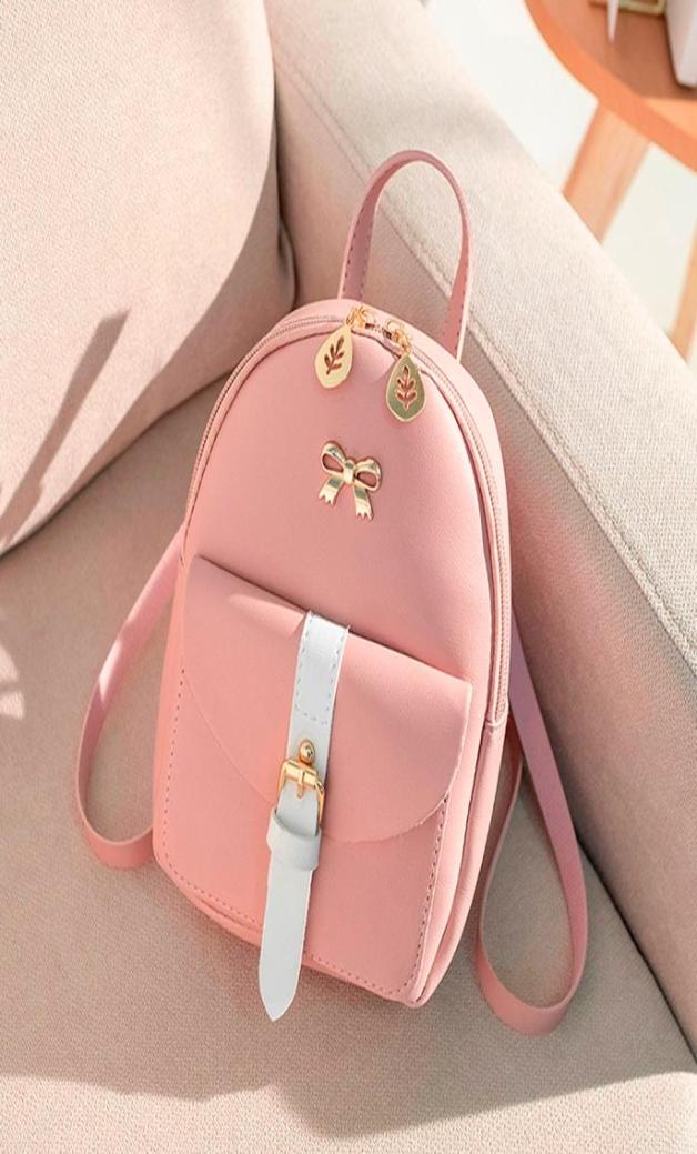 

Women039s Mini Backpack Luxury PU Leather Kawaii Backpack Cute Graceful Bagpack Small School Bags for Girls Bowknot Leaf Hollo5398224, Brown