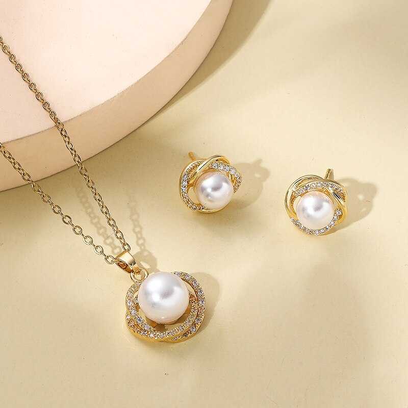 

Pendant Necklaces Other Jewelry Sets Pearl Necklace Earring Set Gold Plated Earring Stud Crystal Stone Pendant Jewelry Set Office Lady Jewelry Set AA230526