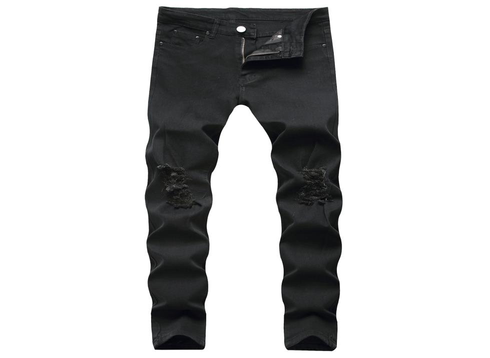 

GODLIKEU Mens Ripped Jeans Destroy Distressed Stretch Black Elasitc Skinny Denim Pants8746183