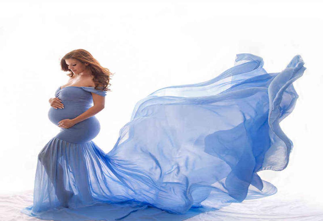 

Maternity Dresses New Motherhood Pography Prop Pregnancy Cloth Cotton Chiffon Motherhood Off Shoulder Half Circle Gown Posho5812942, Green