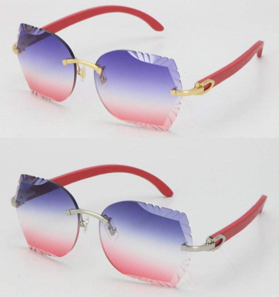 

Rimless Red Wood C Decoration Vintage Luxury Cat Eye Sunglasses Square shape face Carving Lens Unisex driving glasses 18K gold met2699982