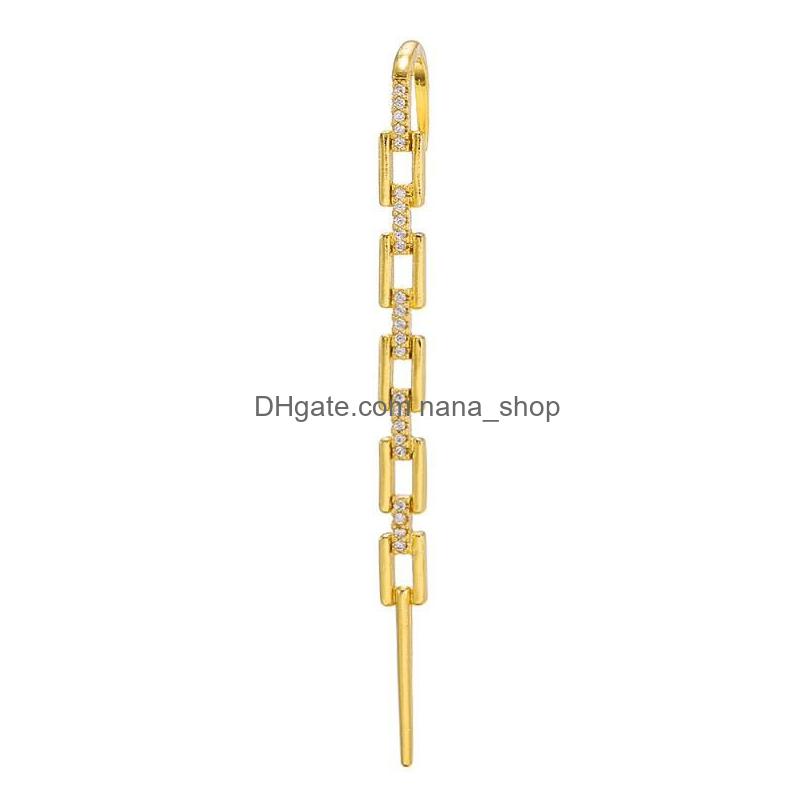 

Clip-On Screw Back Backs Earrings 1Pc Surround Auricle Diagonal Stud Copper Inlaid Zircon Piercing Ear Needle Wrap Cler Hook For W Dhiso