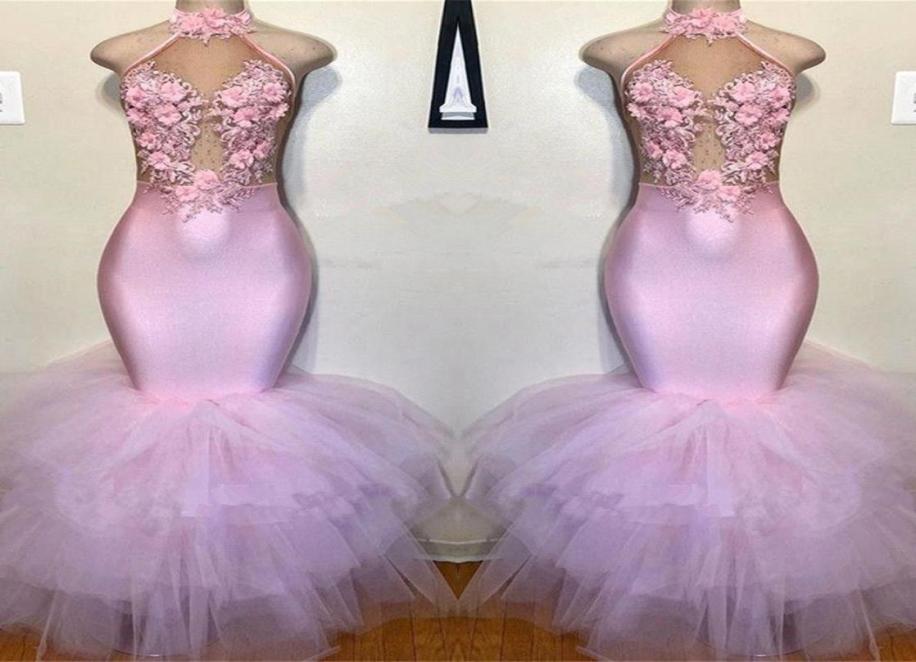 

Blush Pink Mermaid Prom Dresses 2020 Halter 3D Flowers Lace Appliques Evening Gowns Plus Size African Formal Party Dress BC39865202899, Light purple