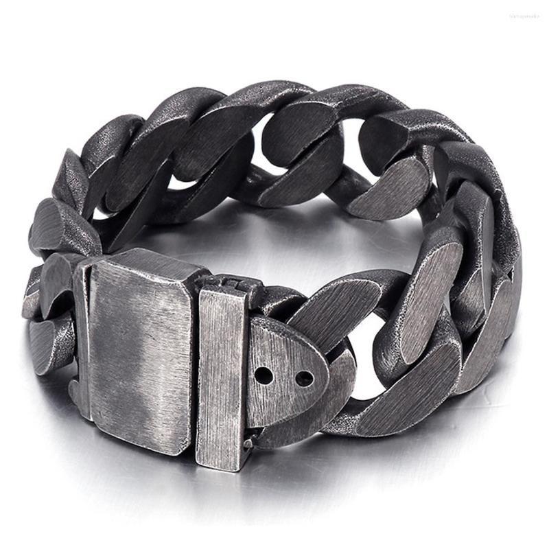 

Chain Link Bracelets Retro Black Color Jewelry 25Mm Wide Men Bracelet Cuban Links Chains 316L Stainless Steel For Bangle Male Access Dhtdh