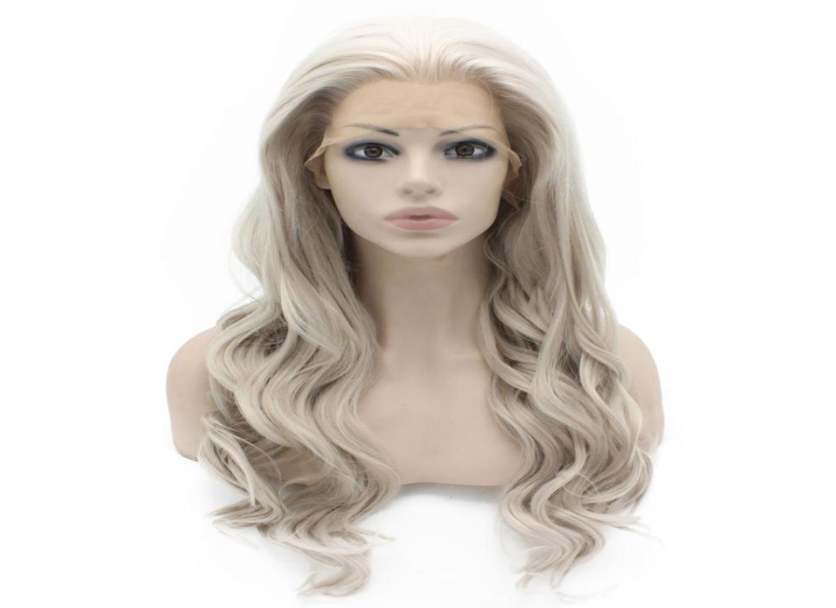

Long Wavy Hand Long Wavy Gray Blonde Hand Tied Synthetic Hair Natural Lace Front WiLace Front Synthetic Hair Violet Purple Costume5513397