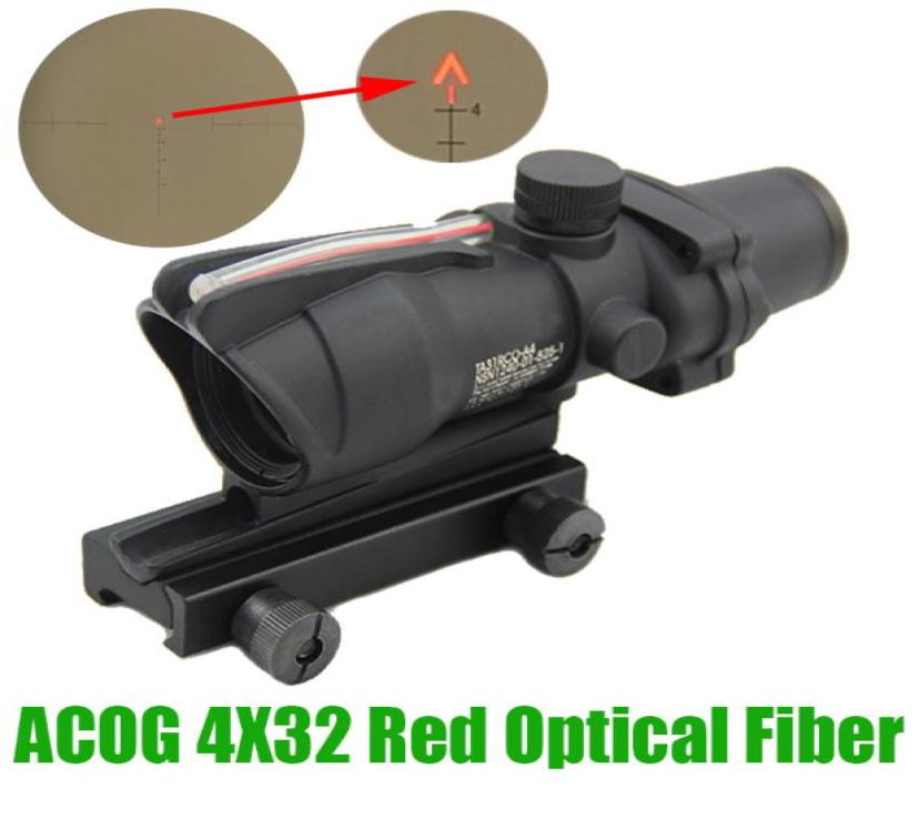 

Tactical ACOG 4X32 Fiber Source Optics Red Illuminated Chevron Glass Etched Reticle Real Red Fiber Hunting Rifle Scope4788085, Black